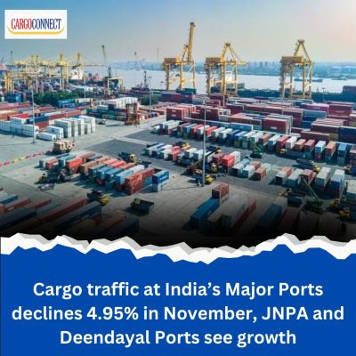 Cargo traffic at India’s Major Ports declines 4.95% in November, JNPA and Deendayal Ports see growth